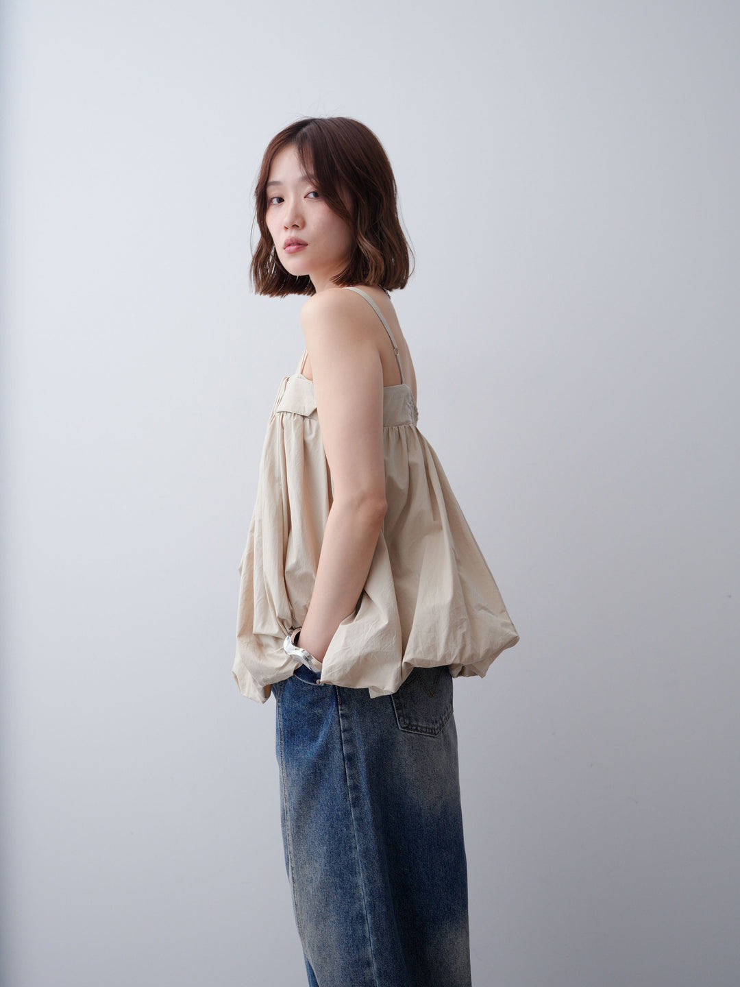[予約]バックル付バルーンキャミトップス/beige