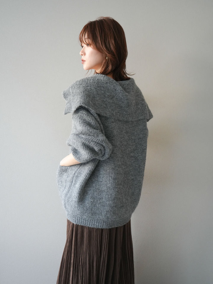 [予約]襟付きボタンオーバーニットカーディガン/gray