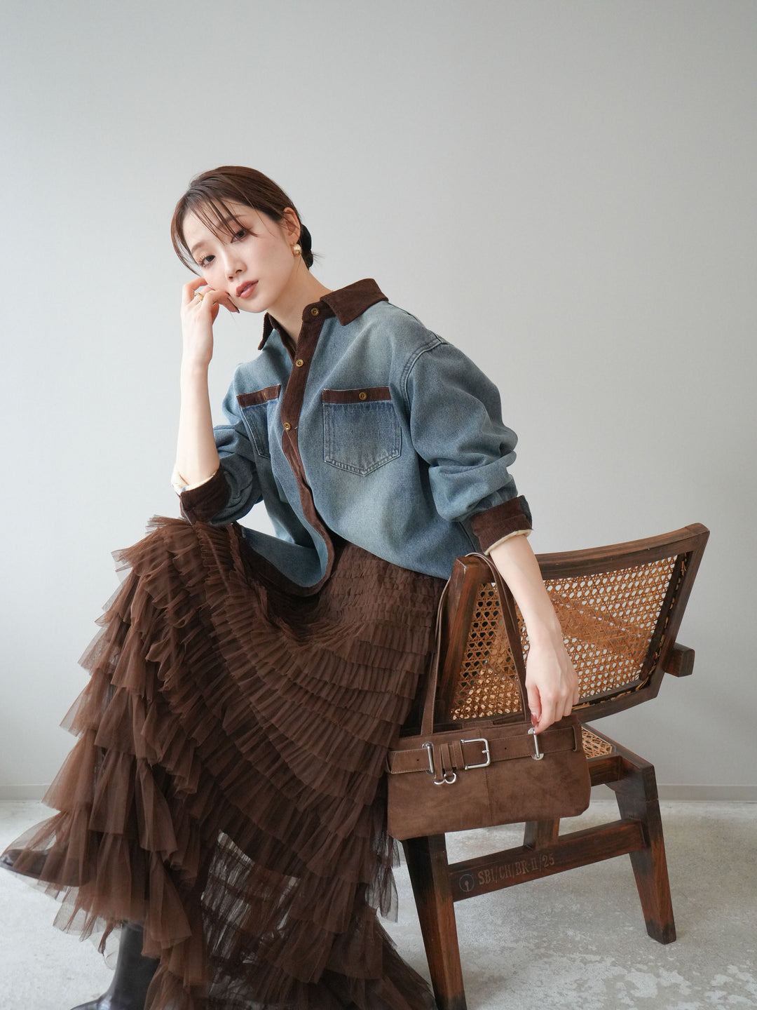 [予約]裏起毛コーデュロイ襟デニムシャツジャケット/ blue