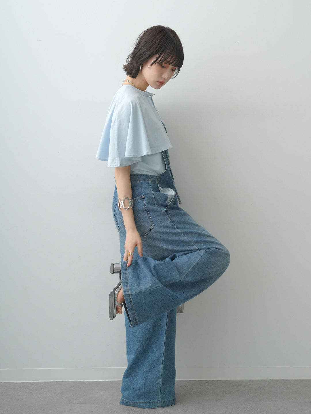 [SET]前後2wayケープTEE+フロントジップデニムサロペット(2set)