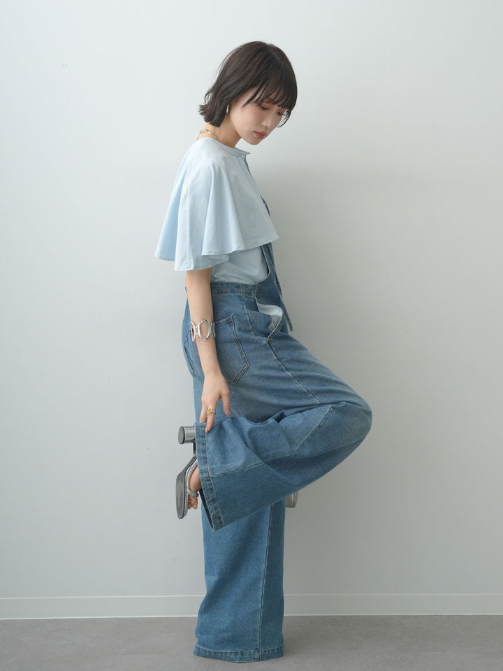 [SET]前後2wayケープTEE+フロントジップデニムサロペット(2set)