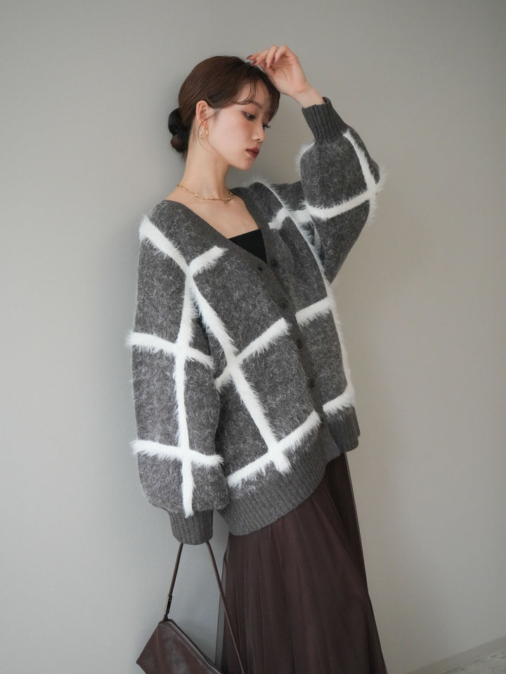 [予約]ミックスシャギーチェックカーディガン/brown