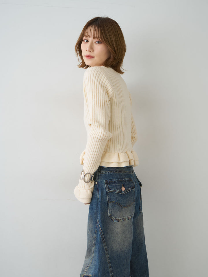 [SET]アルパカタッチフリルカーディガン+選べるアクセセット(2set)