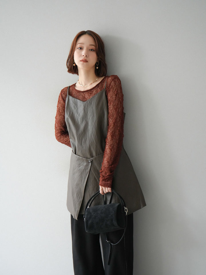 [予約]レイヤードレザーキャミソールチュニック/ブラウン