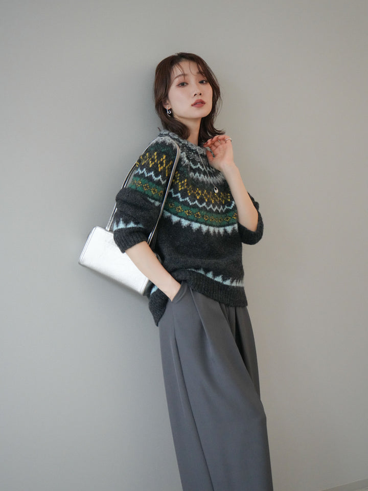 [予約]ウールタッチ求心柄オーバーニットプルオーバー/gray