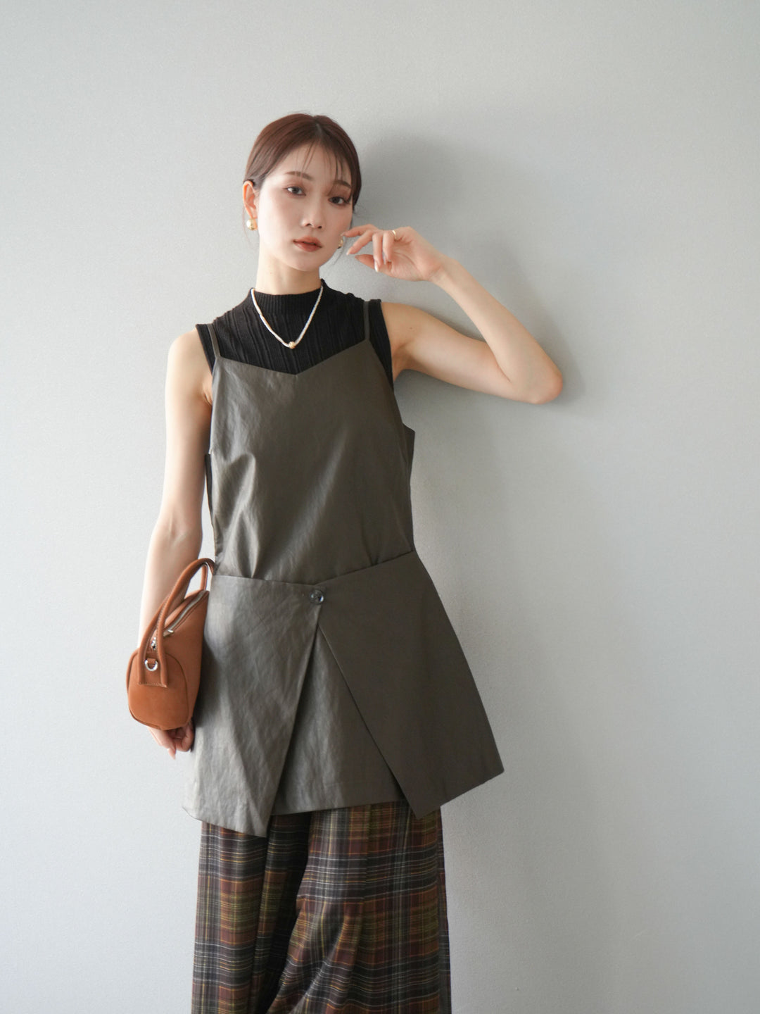 [予約]レイヤードレザーキャミソールチュニック/ブラウン