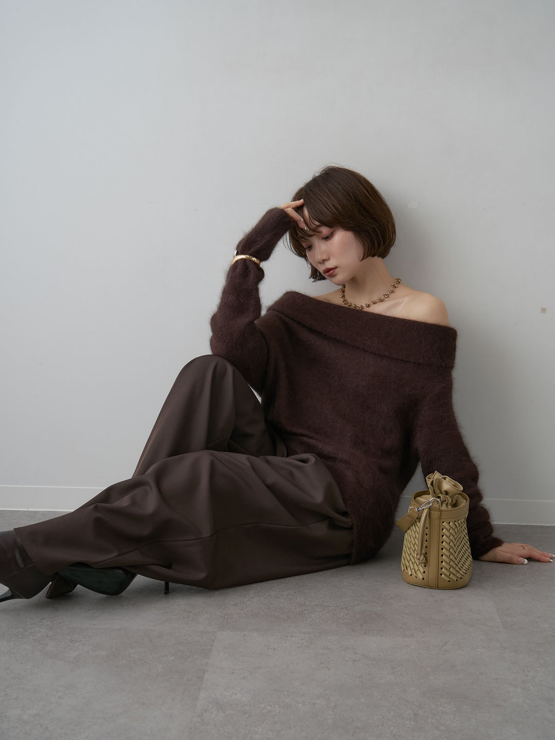 [SET]オフショルソフトシャギーニットトップス+オフショルソフトシャギーニットトップス(2set)