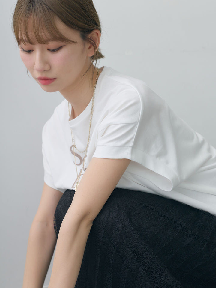 [SET]立体ロゴエンボスTEE +フローラルレースプリーツスカート(2set)