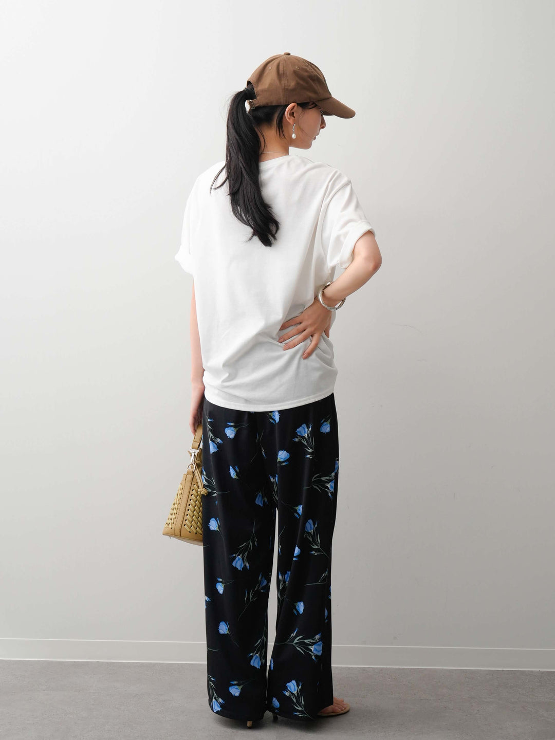 【着回しセット】フラワーフォトTEE+フラワープリントドレープタックパンツ+フラワープリントIラインギャザースカート(3set)