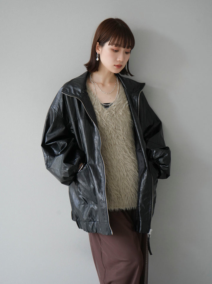 [予約]フェイクレザーオーバーブルゾン/ブラック