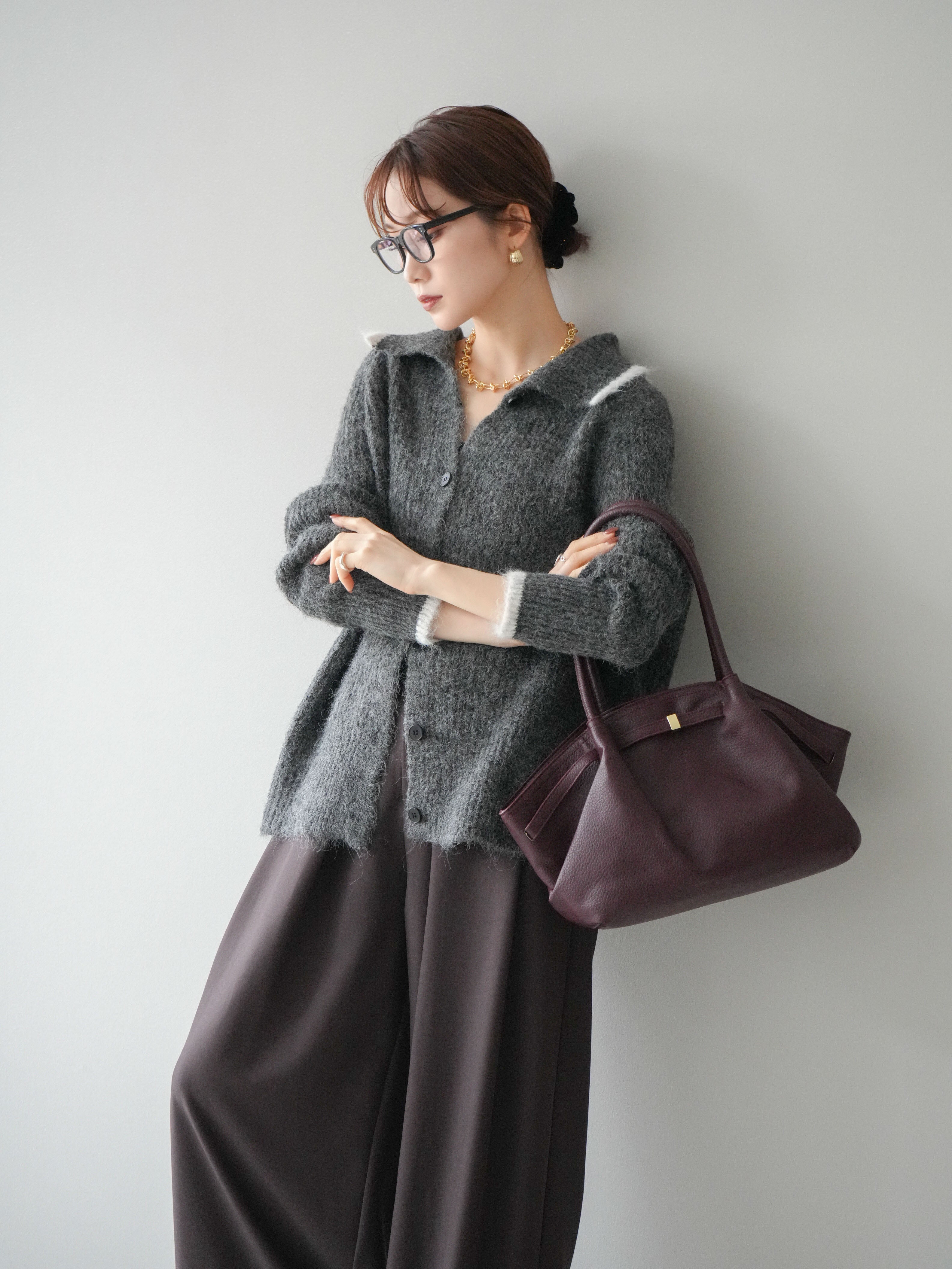 予約]襟付きバイカラーミックスニットカーディガン/gray – Lumier