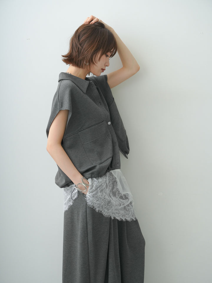 [予約]ヘムアシメレースドッキングノースリトップス/white