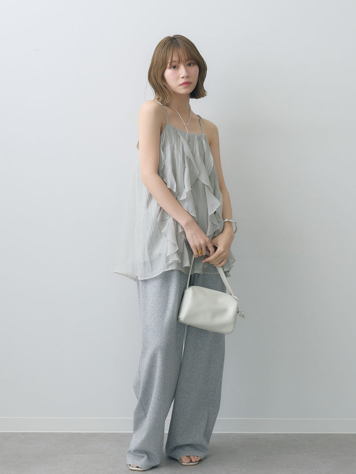[SET]フロントラッフルシアーキャミソール+リラックスドレープスウェットパンツ(2set)