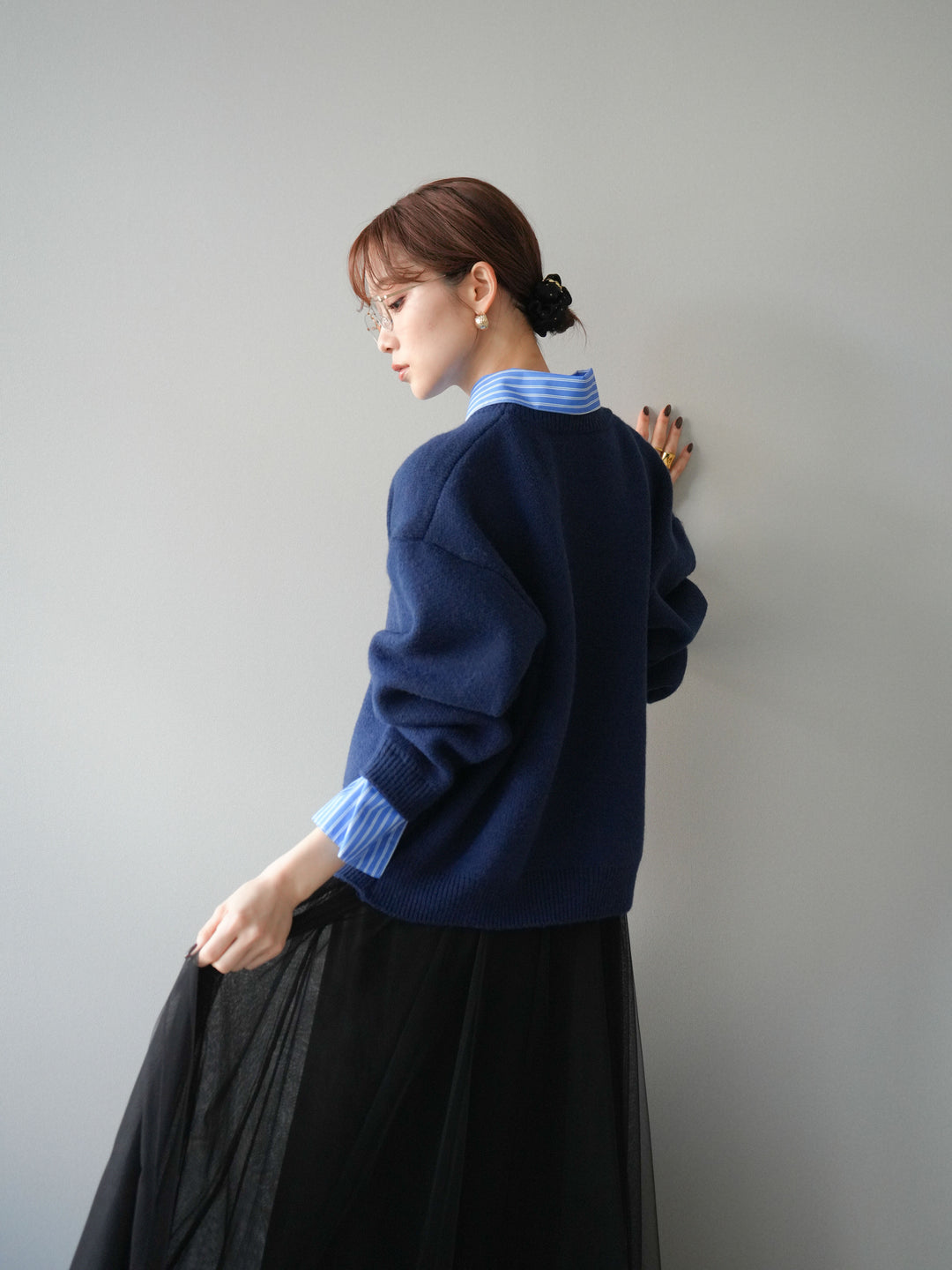 [予約]2WAY襟ニットプルオーバー/navy