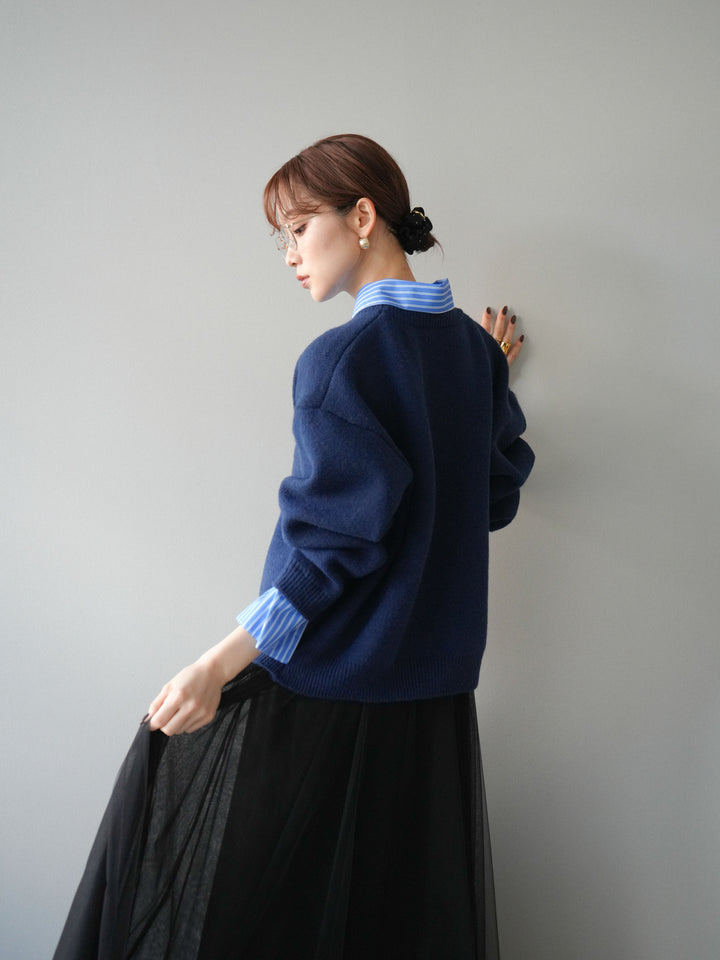 [予約]2WAY襟ニットプルオーバー/navy