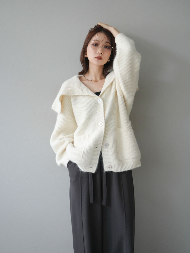 [予約]襟付きボタンオーバーニットカーディガン/ivory