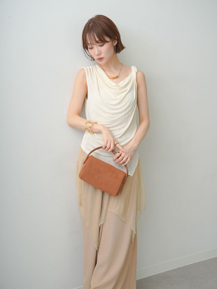 [予約]ツイストショルダーアシメドレープトップス/white