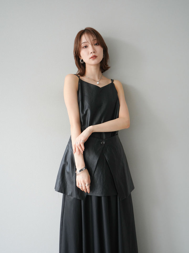 [予約]レイヤードレザーキャミソールチュニック/ブラック