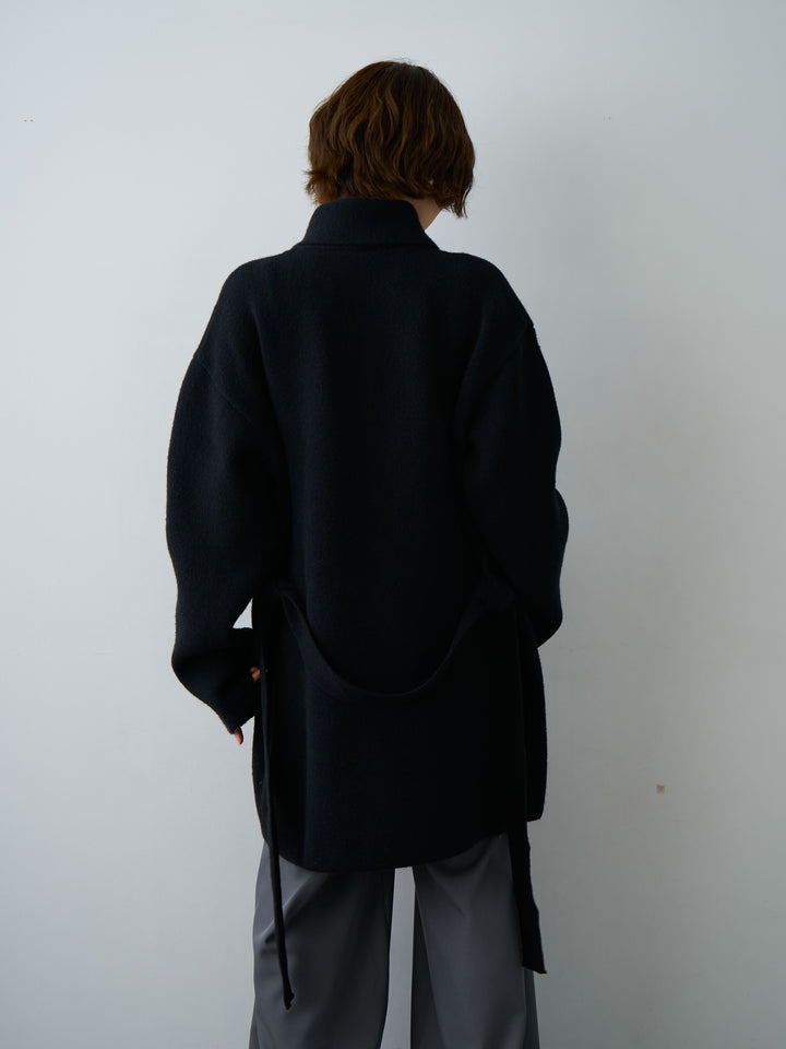 [予約]ゴールドボタンミディアムニットコート/black