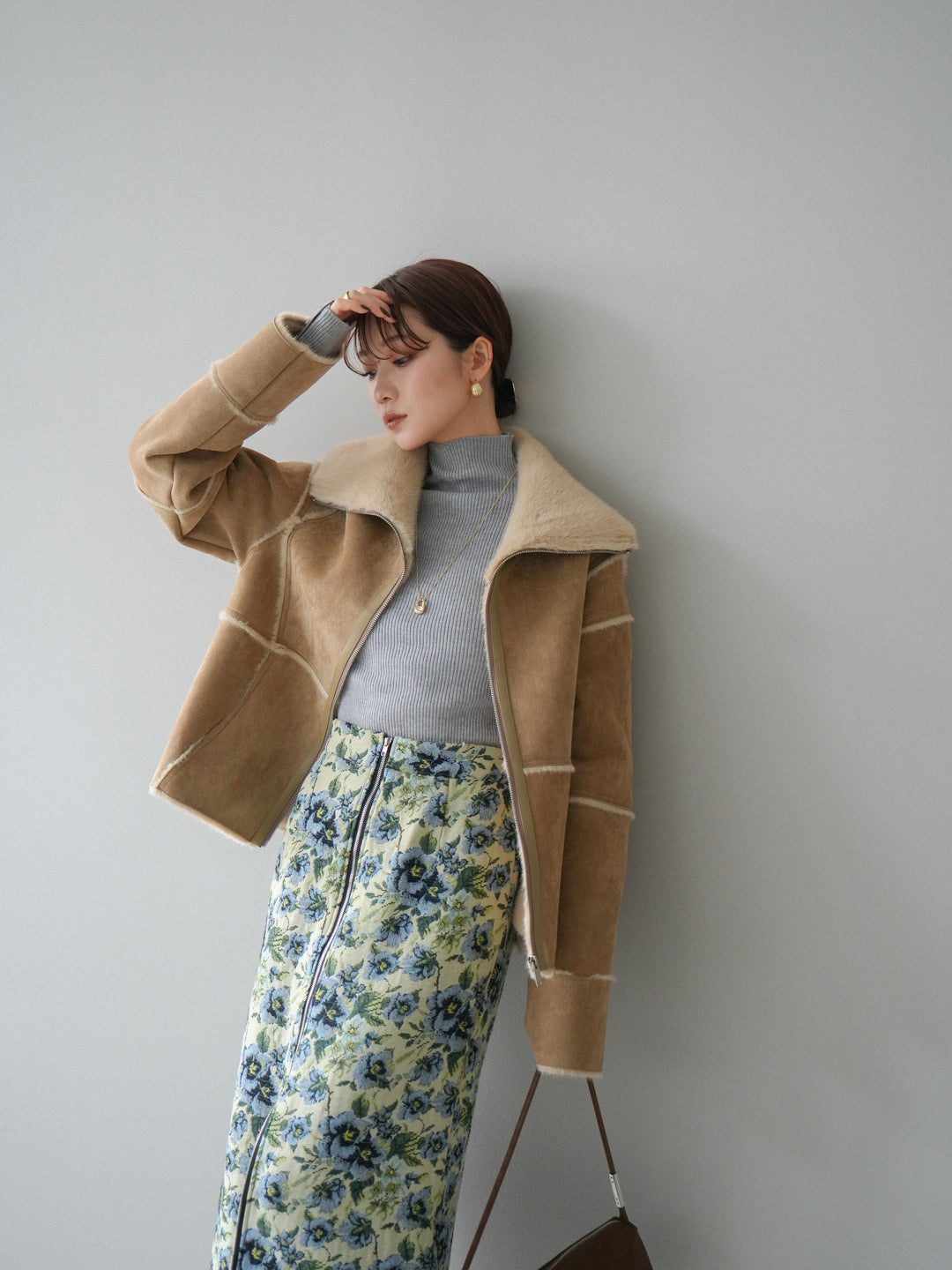 [予約]スタンドカラームートンZIPジャケット/beige