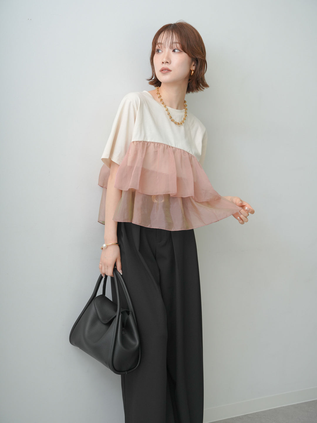 [SET]オーガンジーフリルドッキングTEE+選べるアクセセット(2set)