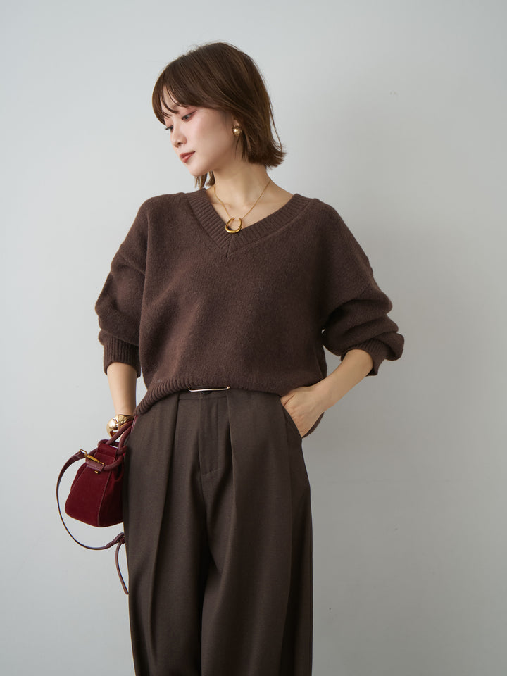 [予約]Vネックワイドショートニット/brown