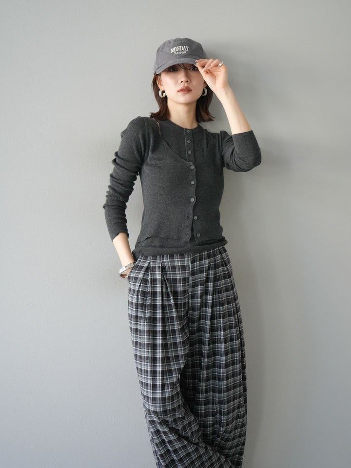 [予約]レイヤードデザインニットカーディガン/チャコール