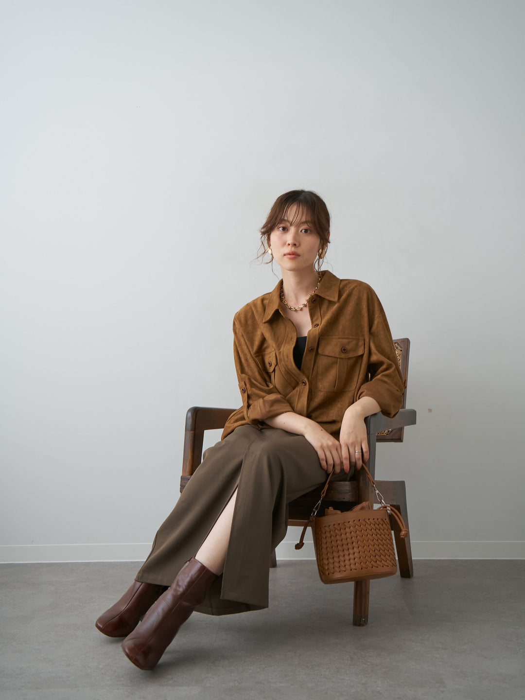 [予約]スウェードタッチWポケットシャツ/beige