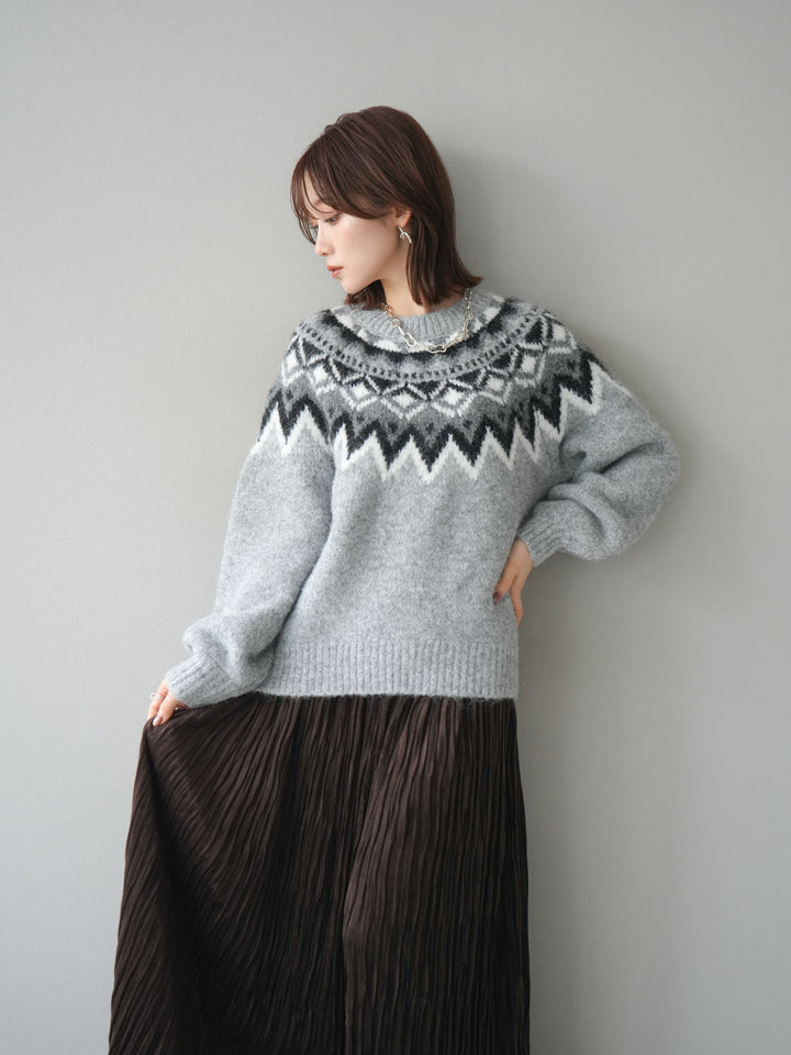 [予約]求心柄オーバーニットプルオーバー/gray