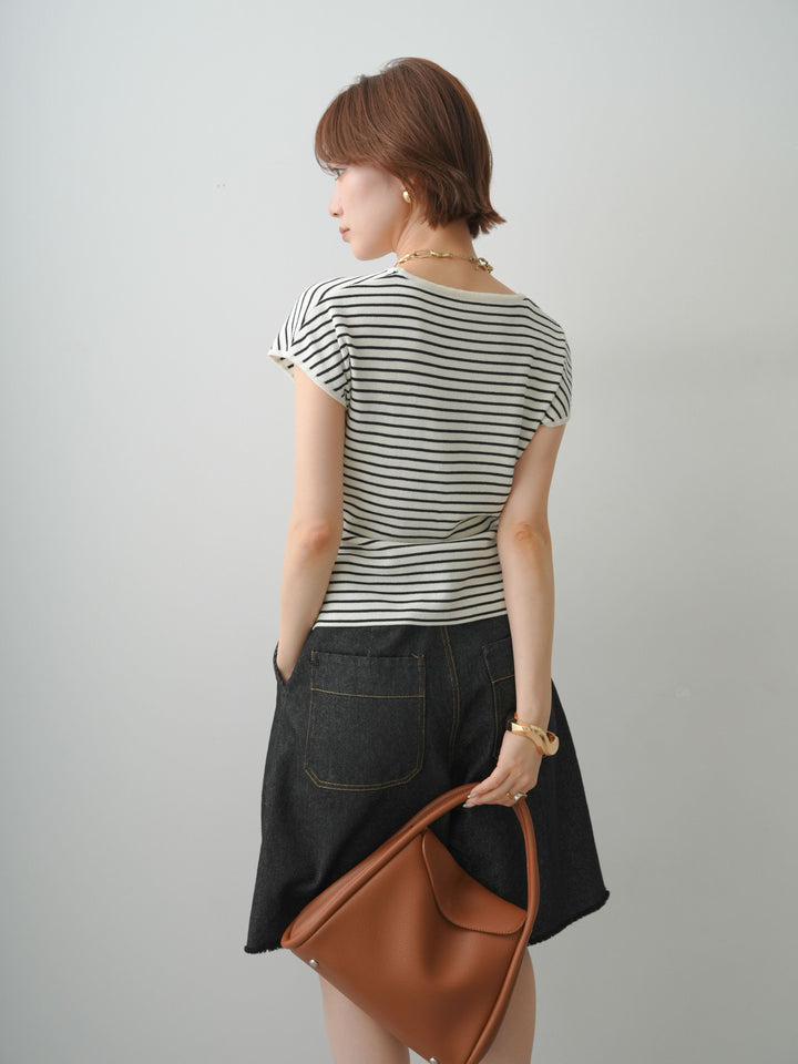 [予約]ヘムクロスデザインニット/whiteborder