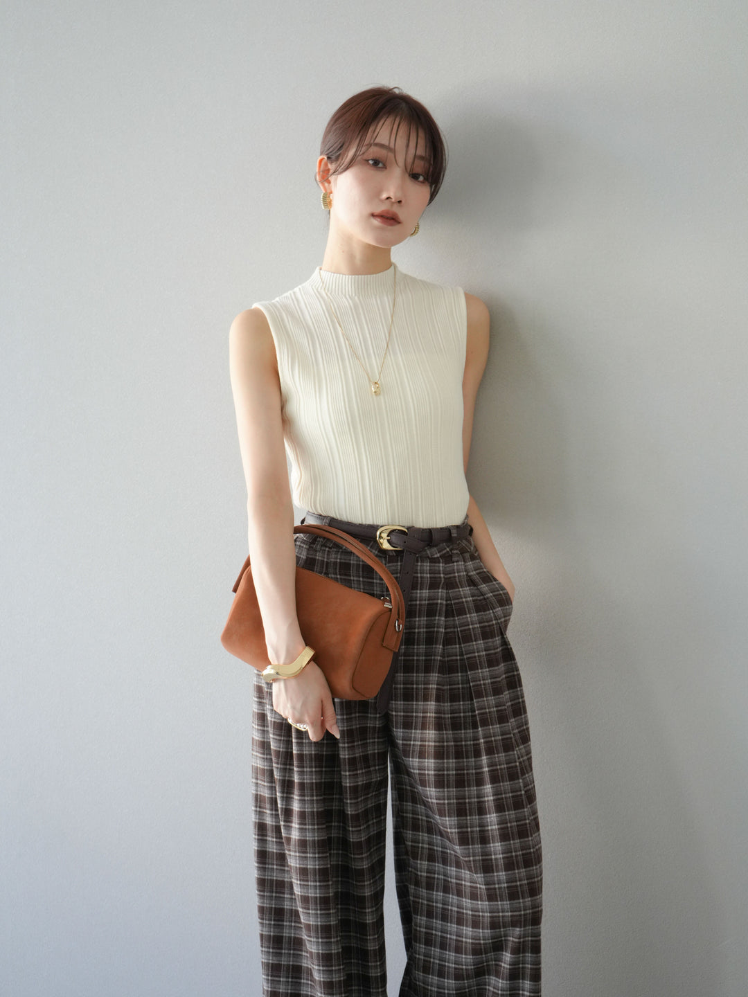 [予約]スリーブレスランダムリブニットトップス/アイボリー