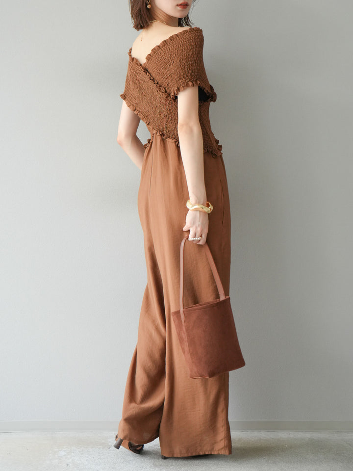 [予約]シャーリングクロスサロペット/ブラウン