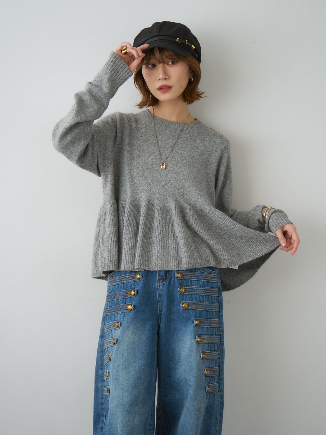 [SET]ペプラムニットプルオーバー+選べるアクセセット(2set)