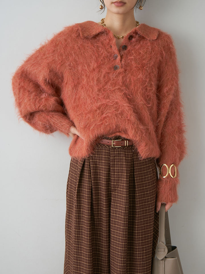 [予約]ヘンリーシャギーニットトップス/terracotta