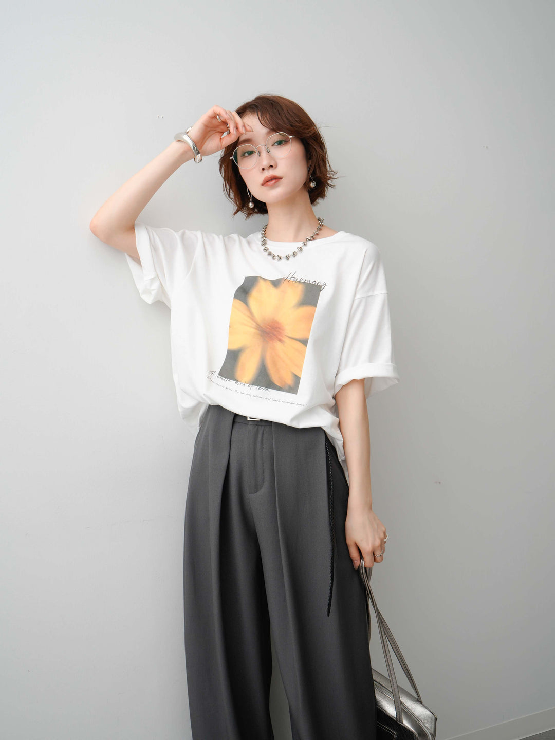 [SET]フラワーフォトTEE+ベルトループデザインワイドパンツ(2set)