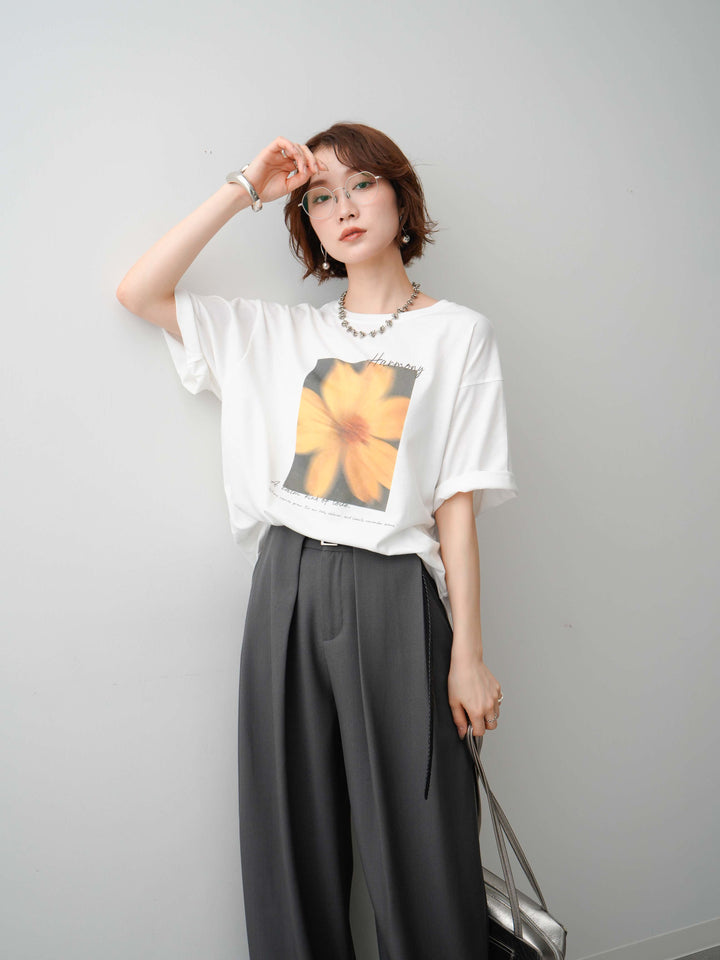 [SET]フラワーフォトTEE+ベルトループデザインワイドパンツ(2set)