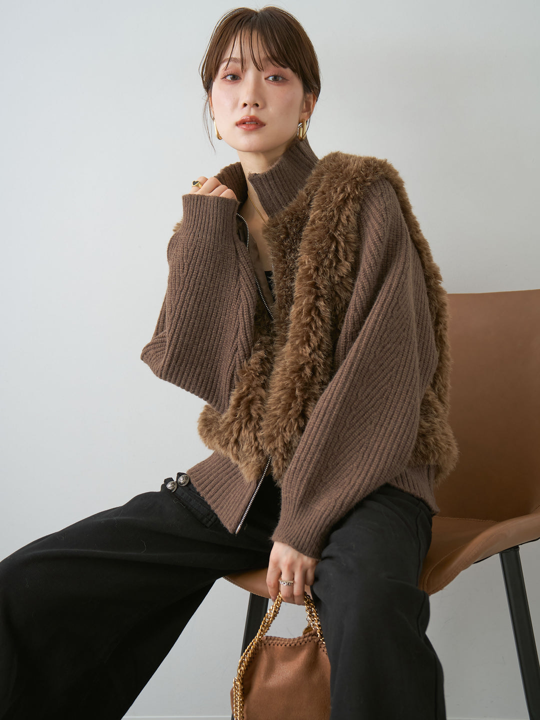 [予約]ファーコンビニットブルゾン/brown