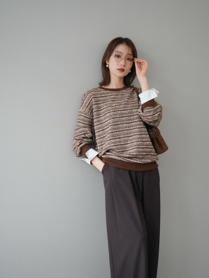 [予約]MIXツイードライクカフスドッキングプルオーバー/brown
