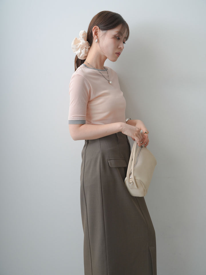 [SET]トリムレイヤードシアー半袖トップス+クレープデシンフラップ付きストレートスカート(2set)