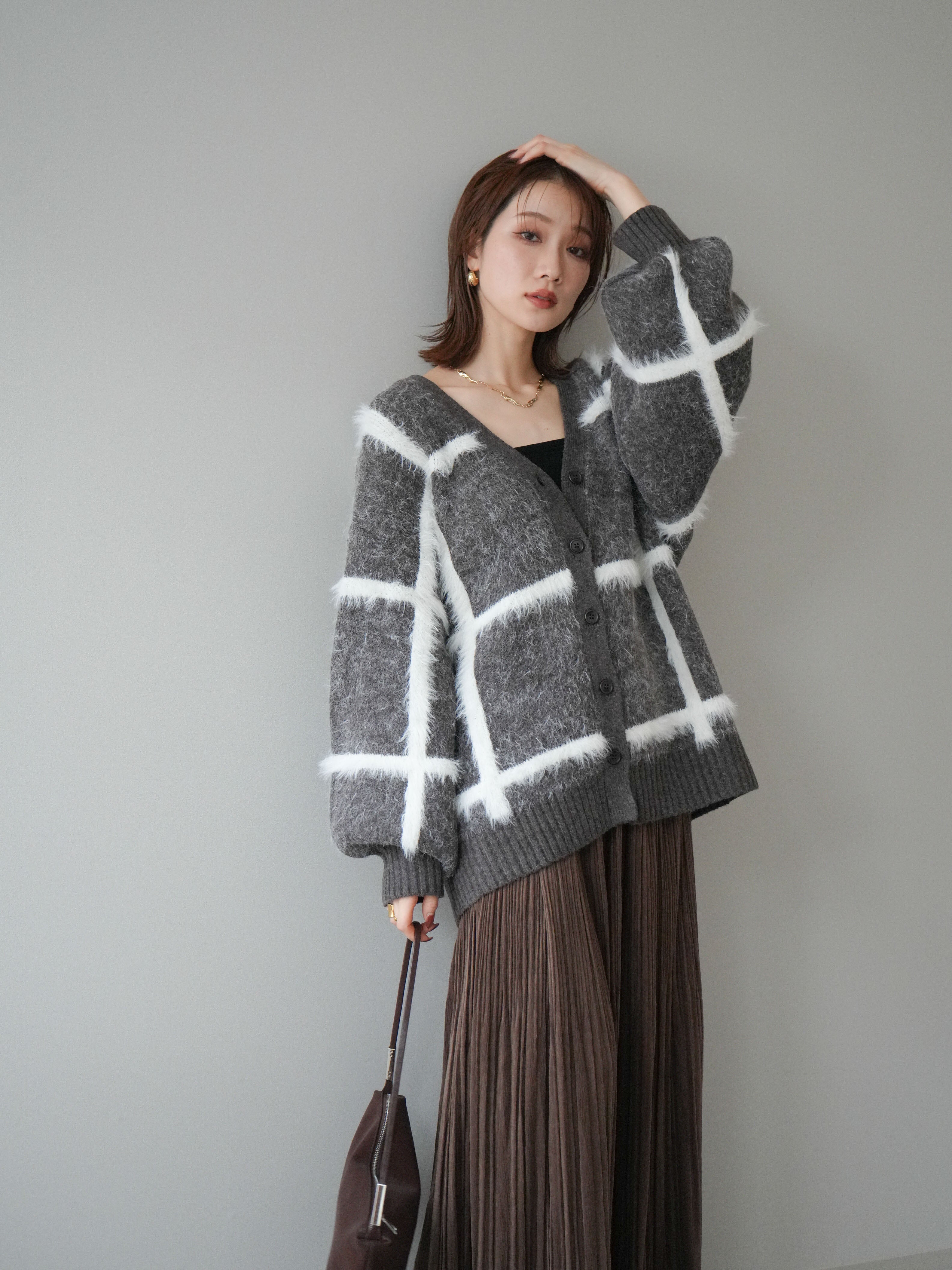 予約]ミックスシャギーチェックカーディガン/brown – Lumier