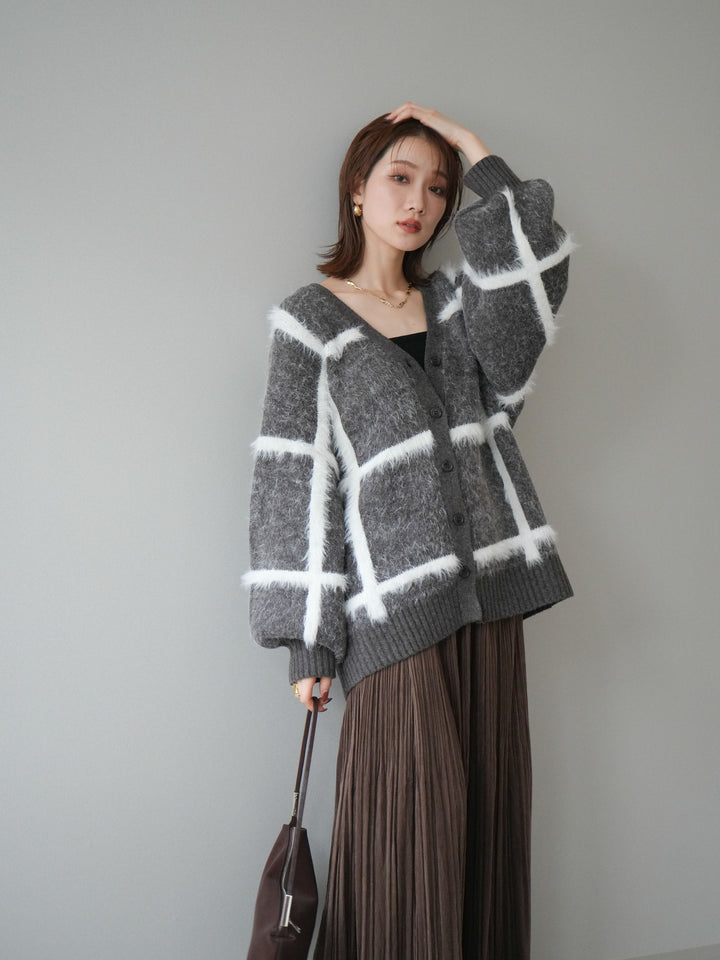 [予約]ミックスシャギーチェックカーディガン/brown