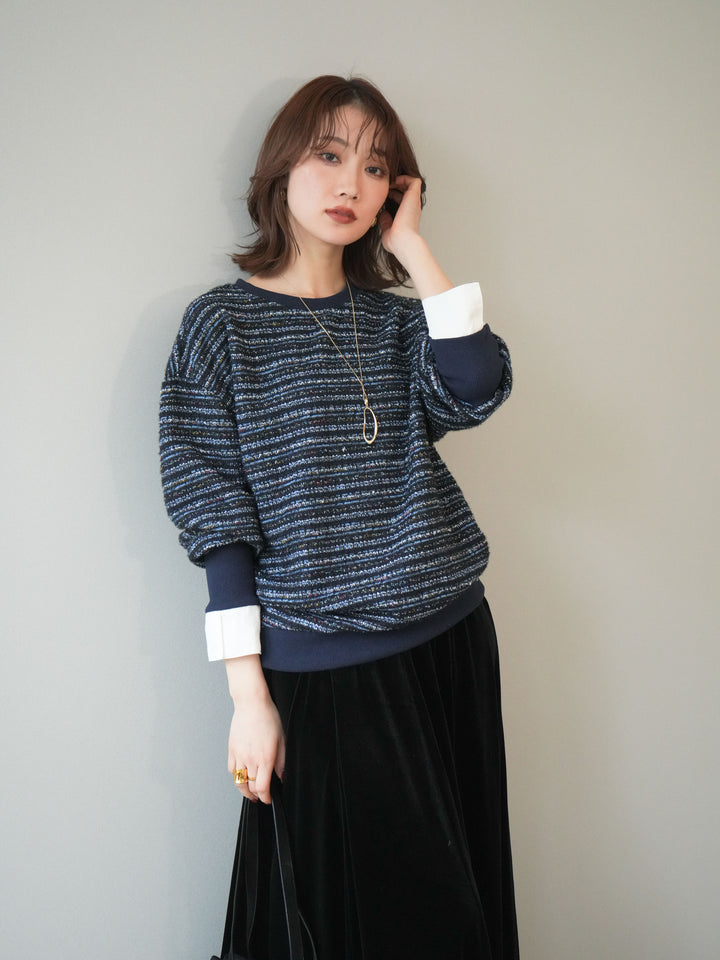 [予約]MIXツイードライクカフスドッキングプルオーバー/blue