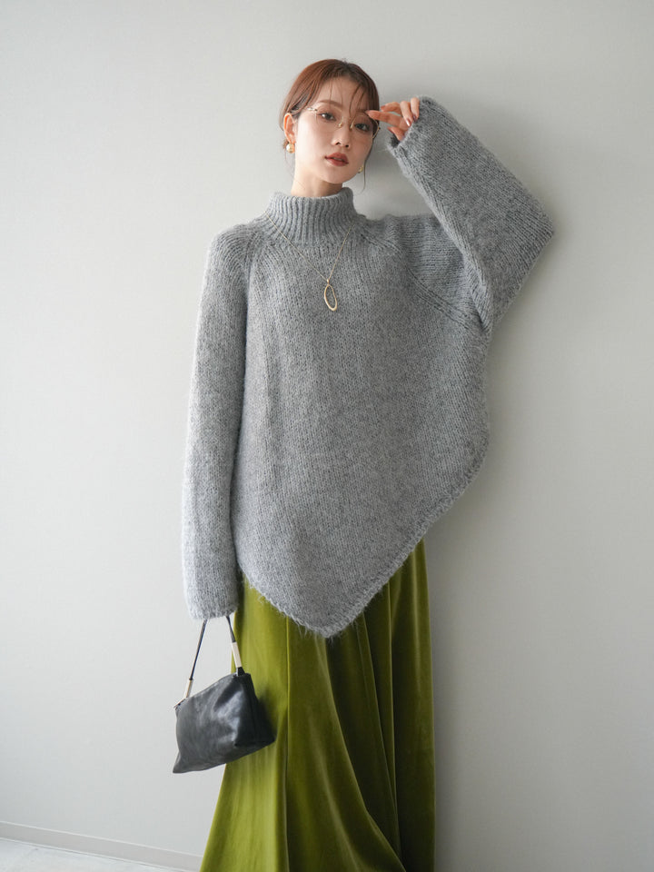 [予約]アシンメトリーハイネックニットプルオーバー/gray