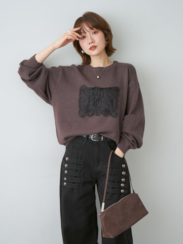 [SET]アルパカタッチ刺繍レースロゴニットプルオーバー+アルパカタッチ刺繍レースロゴニットプルオーバー(2set)