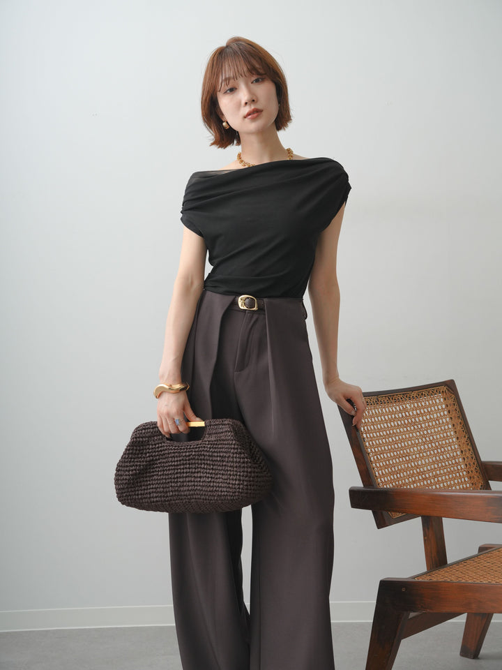 [予約]ネックチュールドレープアシメトップス/black