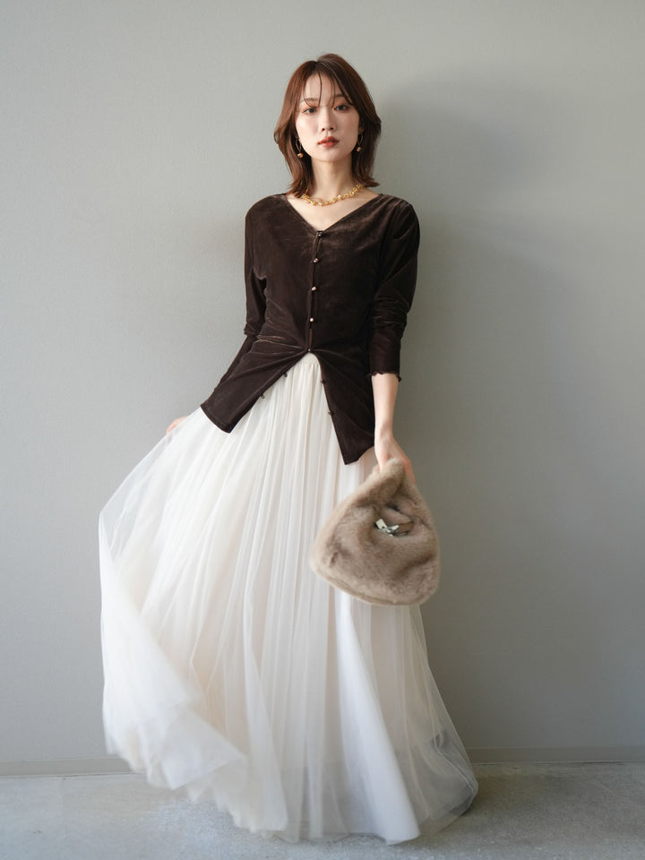 [予約]ベロアカーディガン/brown