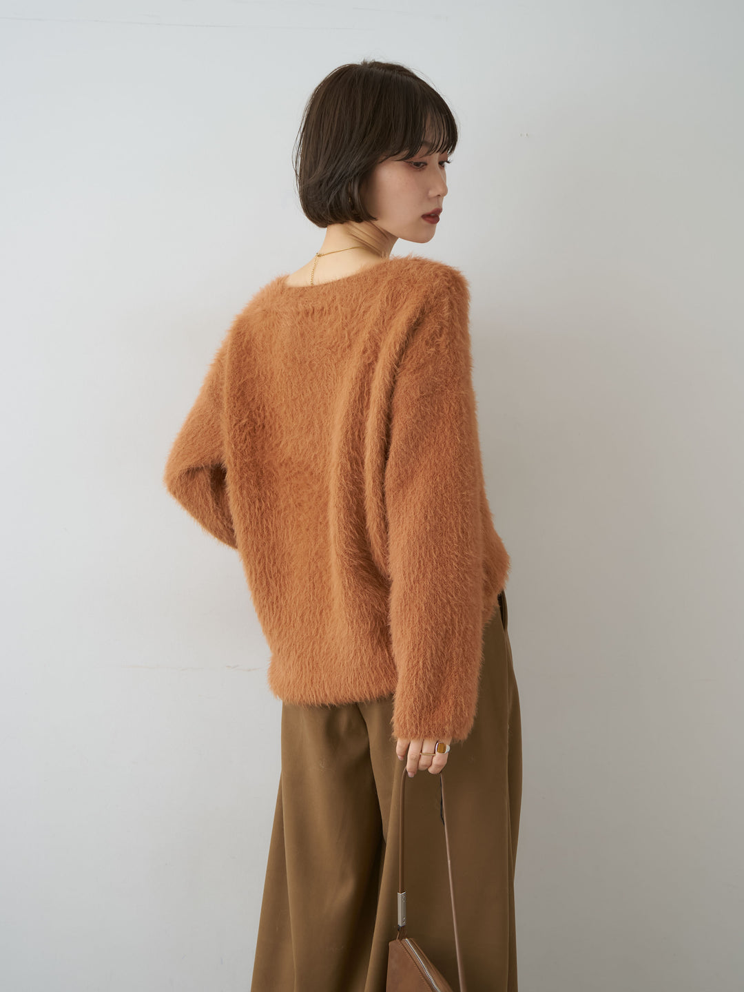 [SET]シャギーVネックニットトップス+ダブルタックドレープストレートワイドパンツ(2set)
