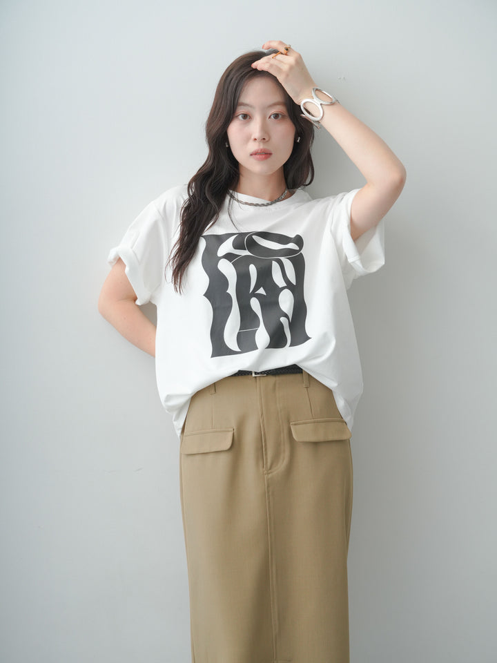 [SET]クールタッチアートロゴオーバーTEE+クレープデシンフラップ付きストレートスカート(2set)