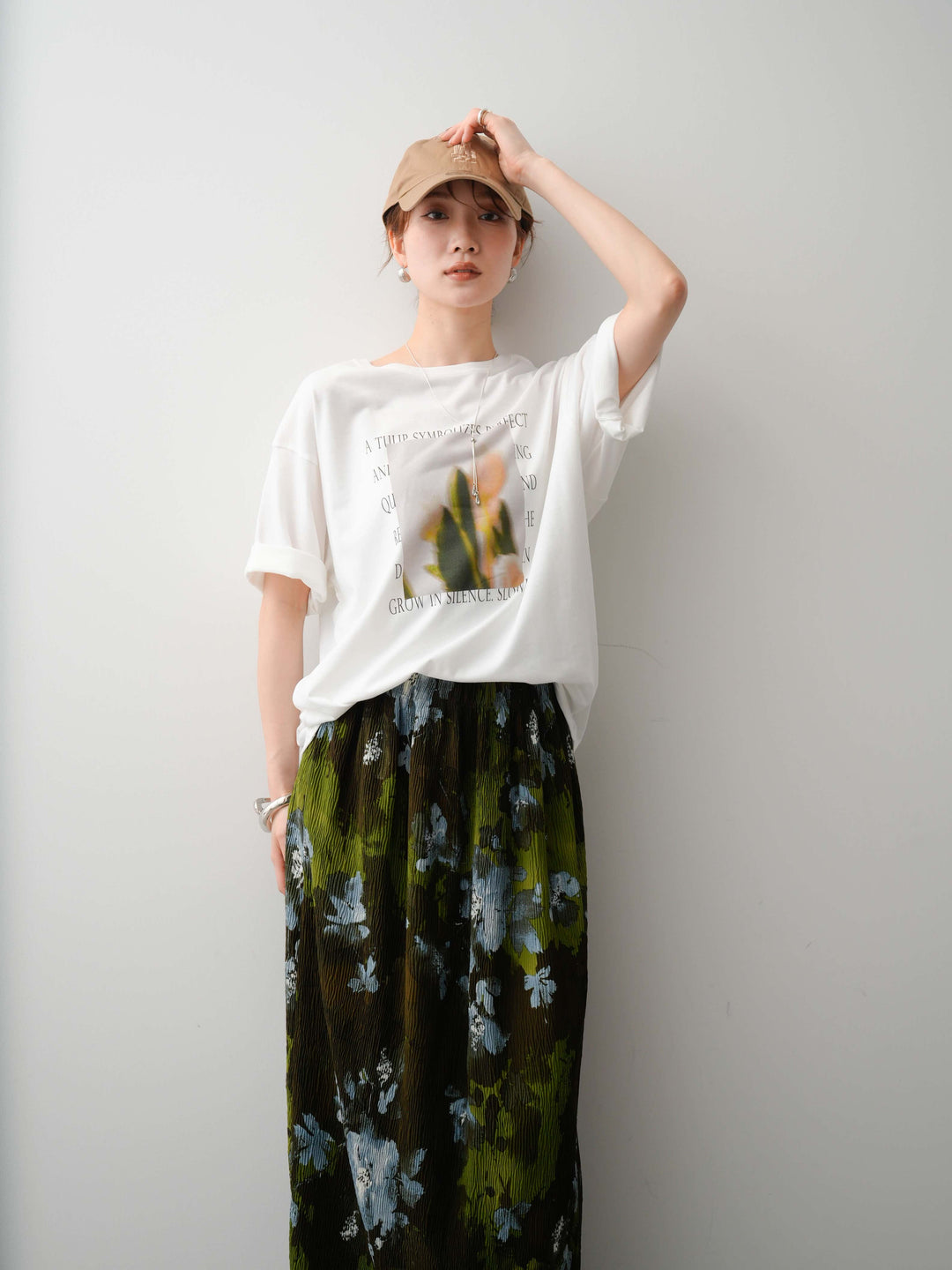 【着回しセット】フラワーフォトTEE+フラワープリントドレープタックパンツ+フラワープリントIラインギャザースカート(3set)