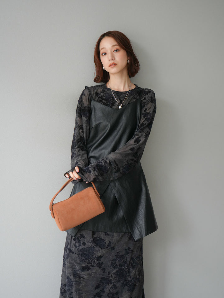 [予約]レイヤードレザーキャミソールチュニック/ブラック